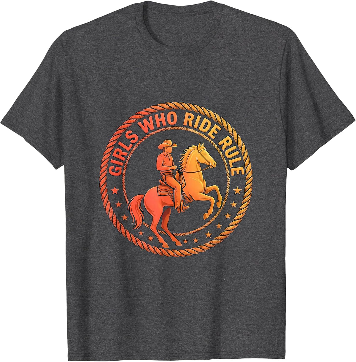 Girls Who Ride Rule Rodeo Design T-Shirt - Dark Heather Grey