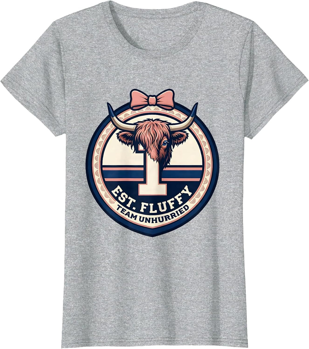 Women's Est. Fluffy Team Unhurried Funny Highland Cow Sassy Humor T-Shirt - Heather Grey