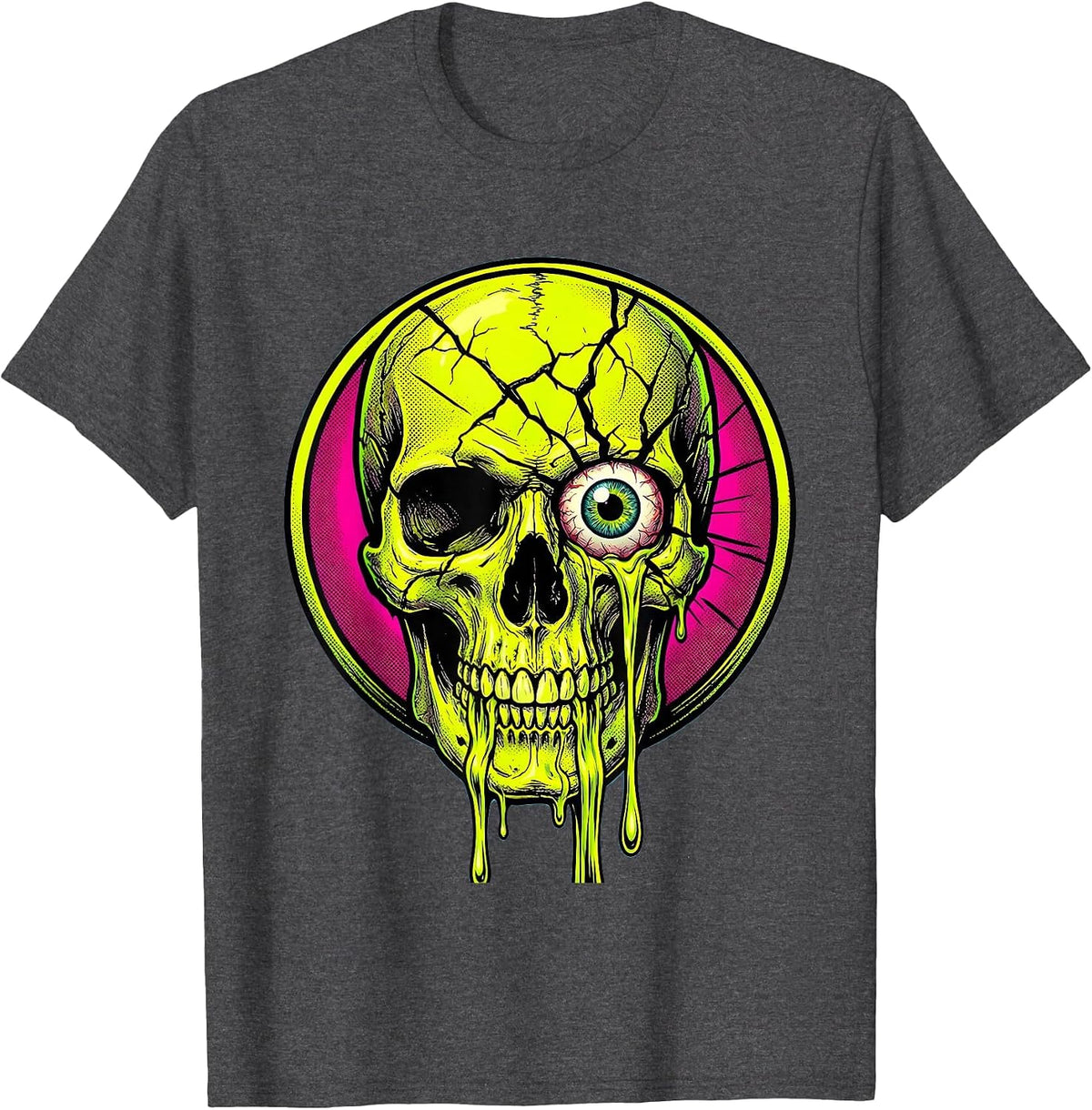 Cracked Skull Slime Ooze Graphic Design T-Shirt - Dark Heather Grey
