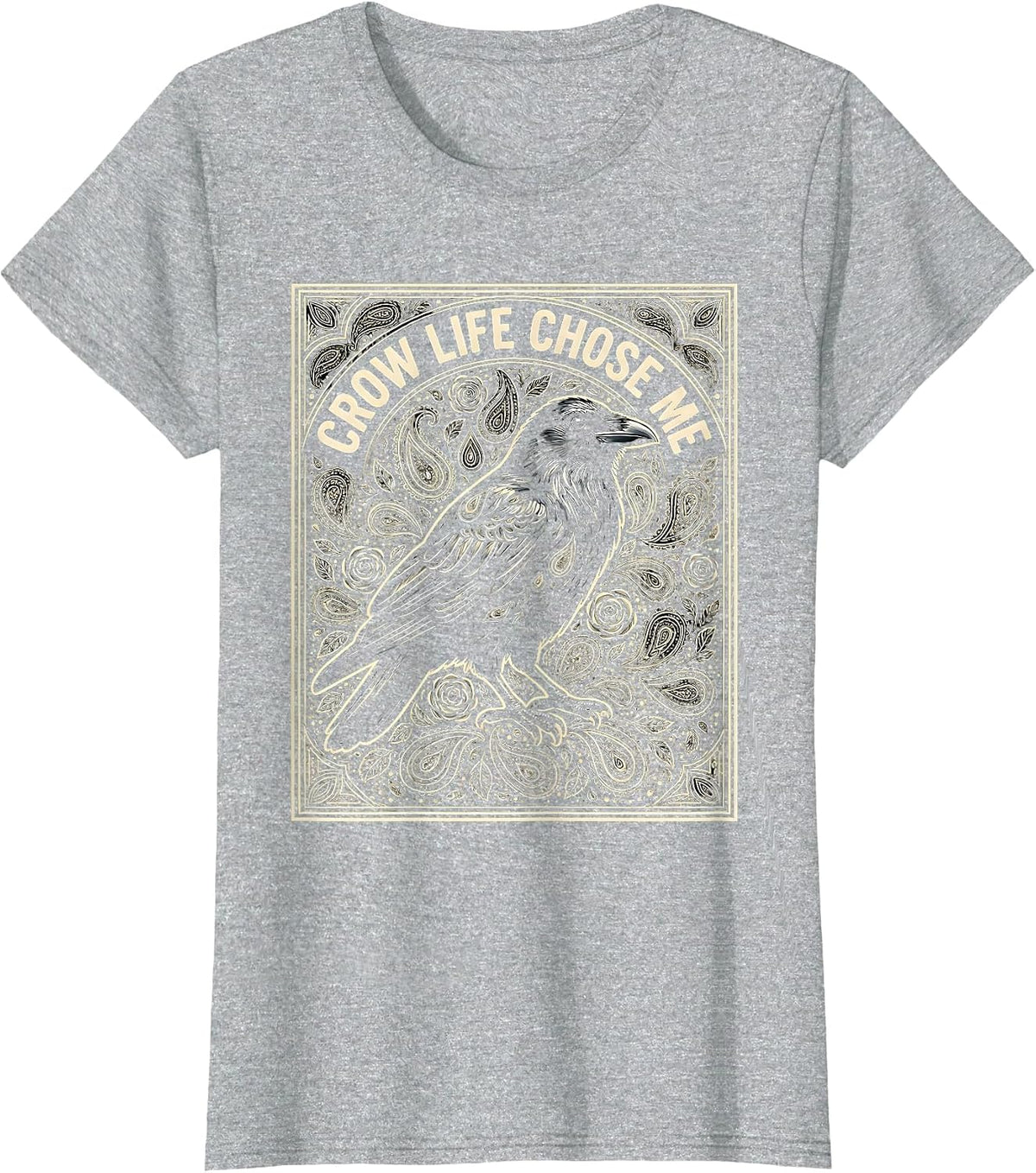 Women's Crow Life Chose Me Bold Crow Design T-Shirt - Heather Grey