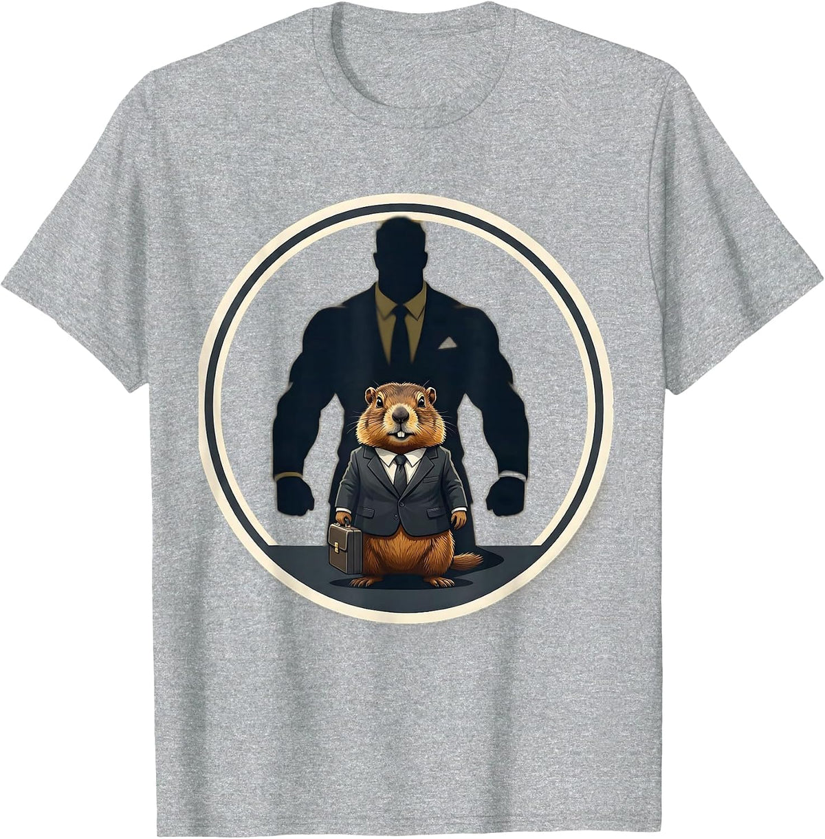 Men's Groundhog In Suit Briefcase Shadow Funny Graphic T-Shirt - Heather Grey