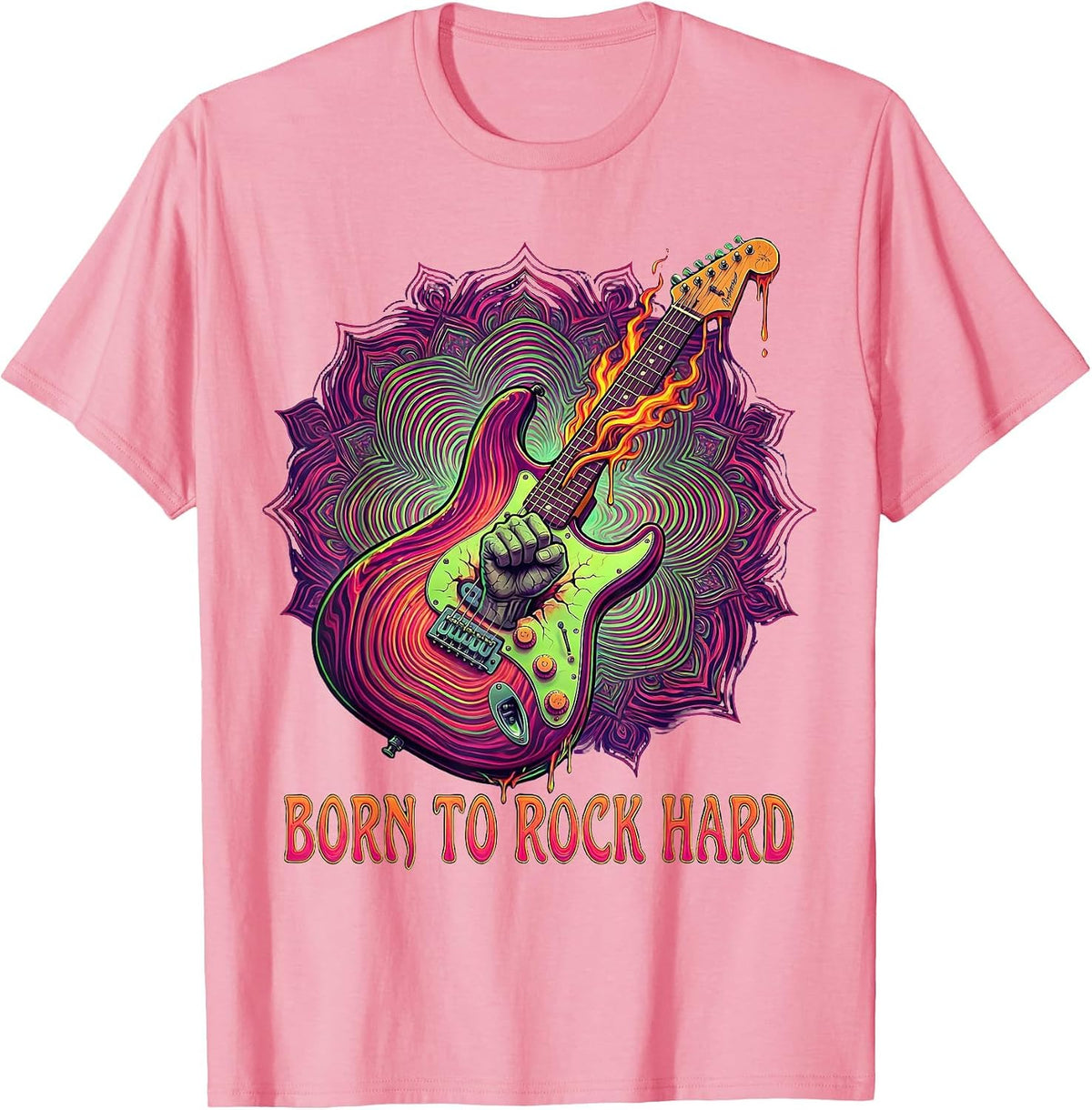 Men's Born to Rock Hard Classic Rock Band Design T-Shirt - Pink