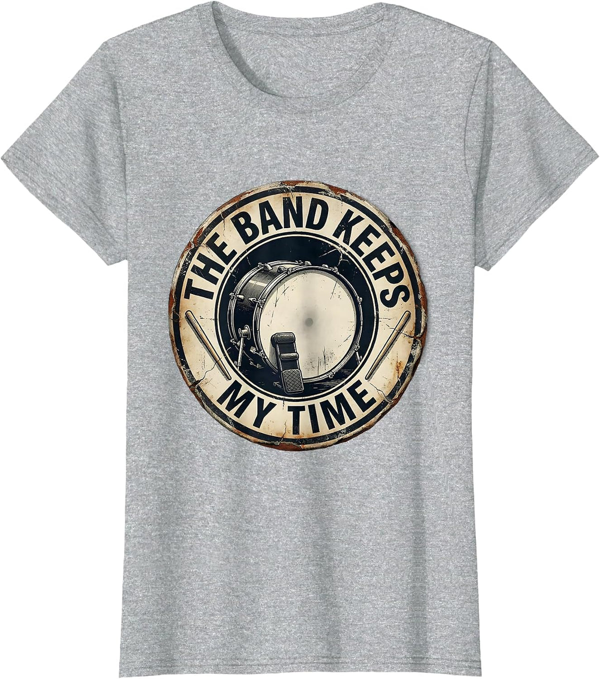 Women's The Band Keeps My Time Distressed Drummer Drumline Gift T-Shirt - Heather Grey