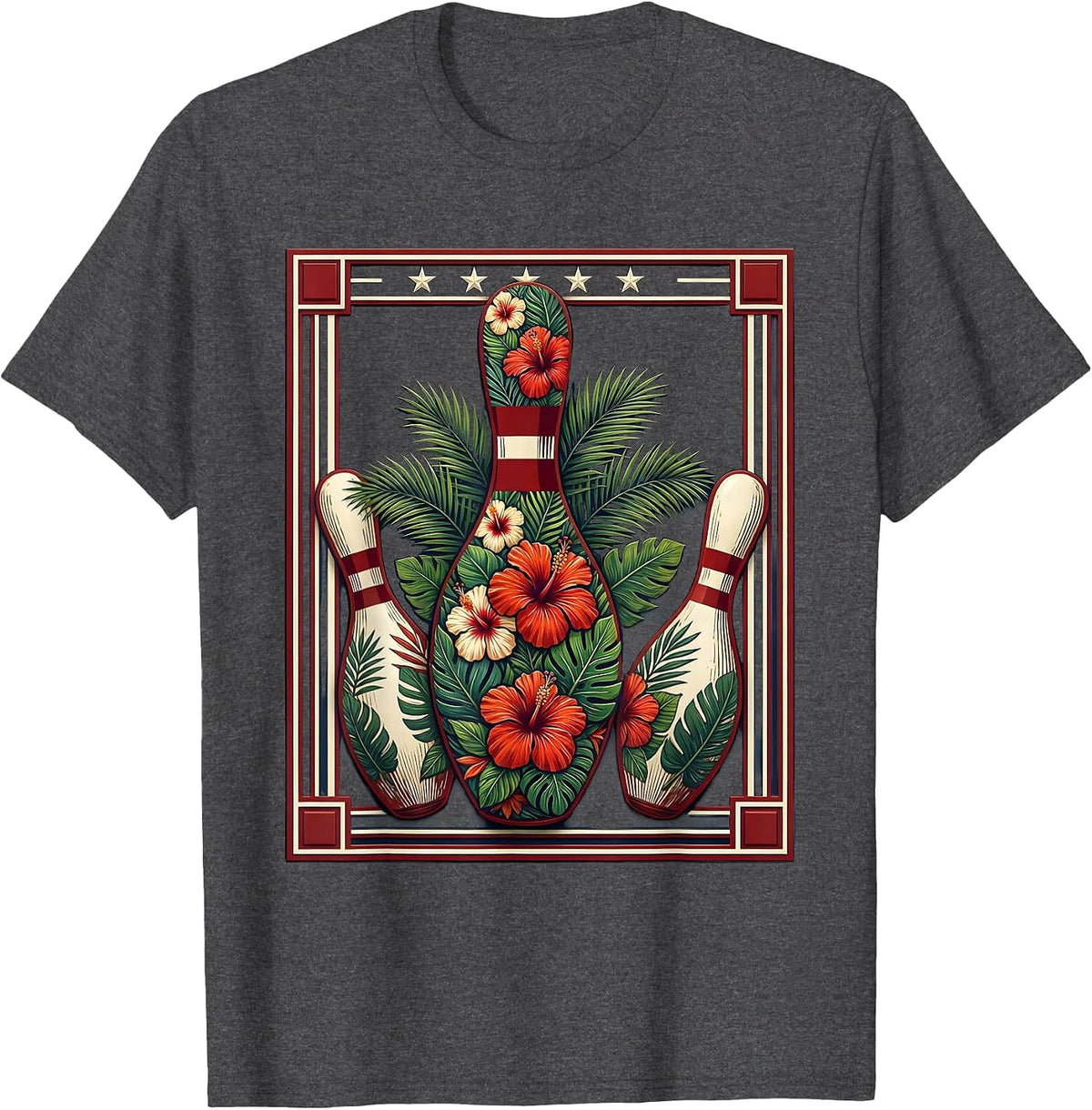 Retro Tropical Bowling Illustration Vintage Style T-Shirt - Dark Heather Grey