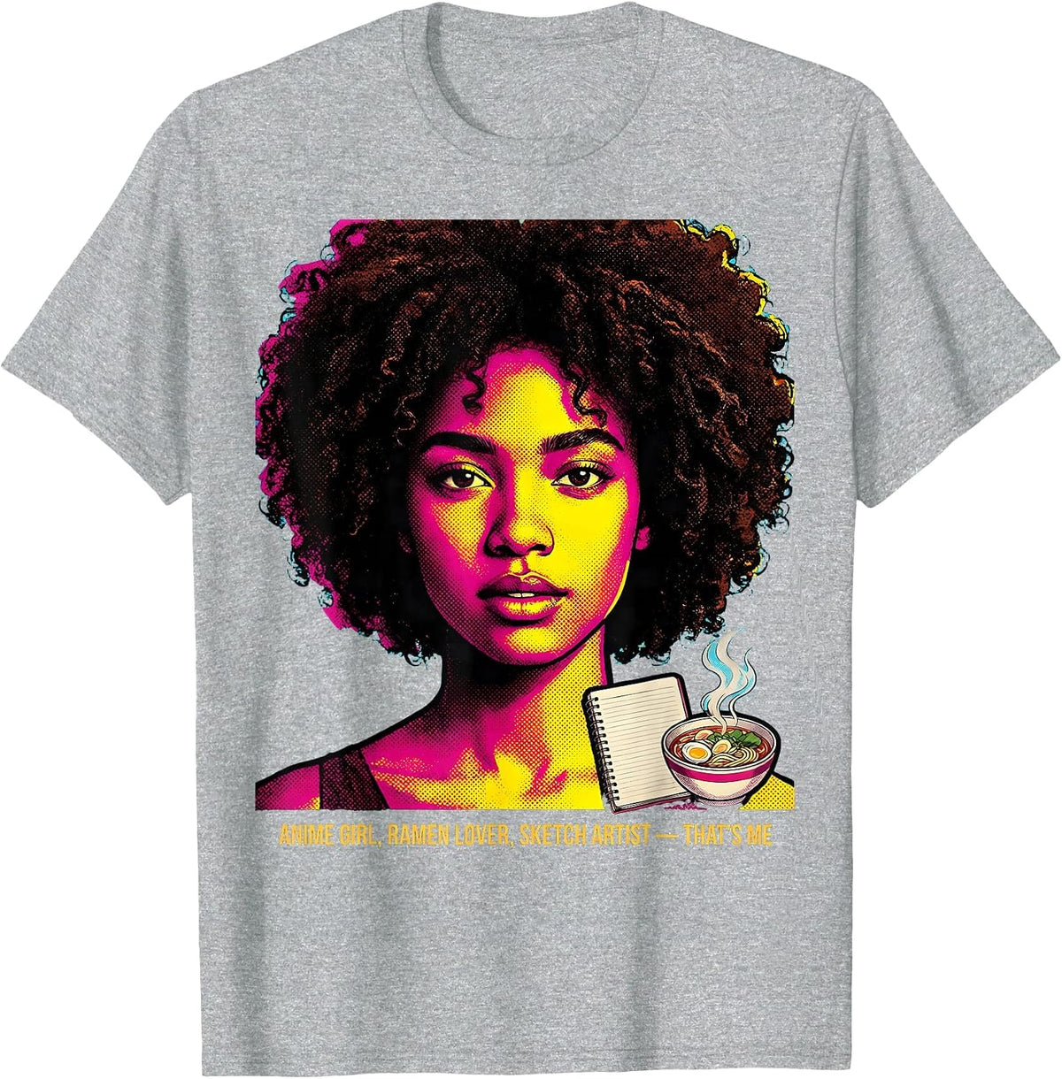 Men's Anime Girl Ramen Lover Sketch Artist That's Me Afro T-Shirt - Heather Grey