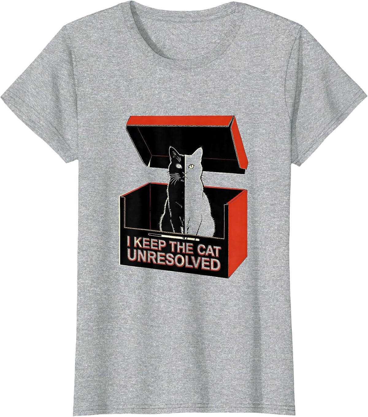 I Keep The Cat Unresolved Funny Quantum Physics Cat Lover T-Shirt - Heather Grey