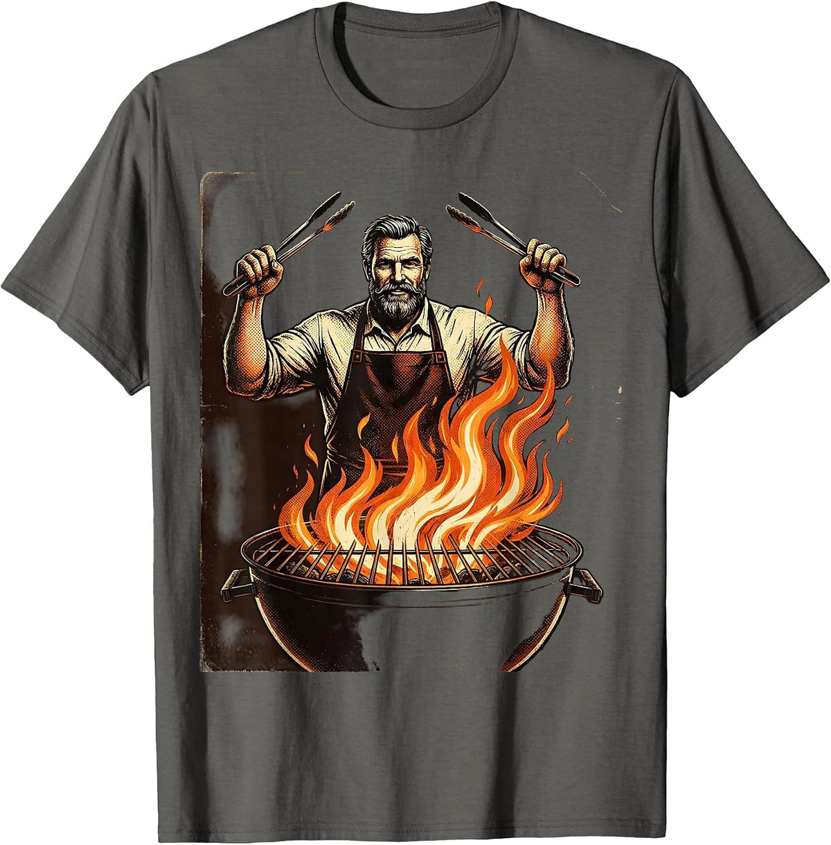 Men's Uncle Grillmaster Flaming BBQ Pit Illustration T-Shirt - Asphalt Grey