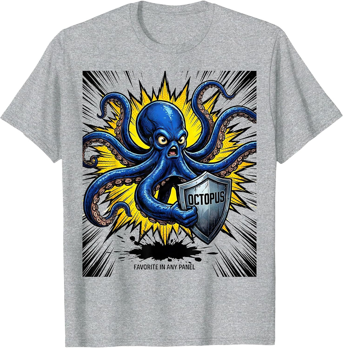 Men's Octopus, Favorite In Any Panel Comic Book Ocean Wildlife Fan T-Shirt - Heather Grey