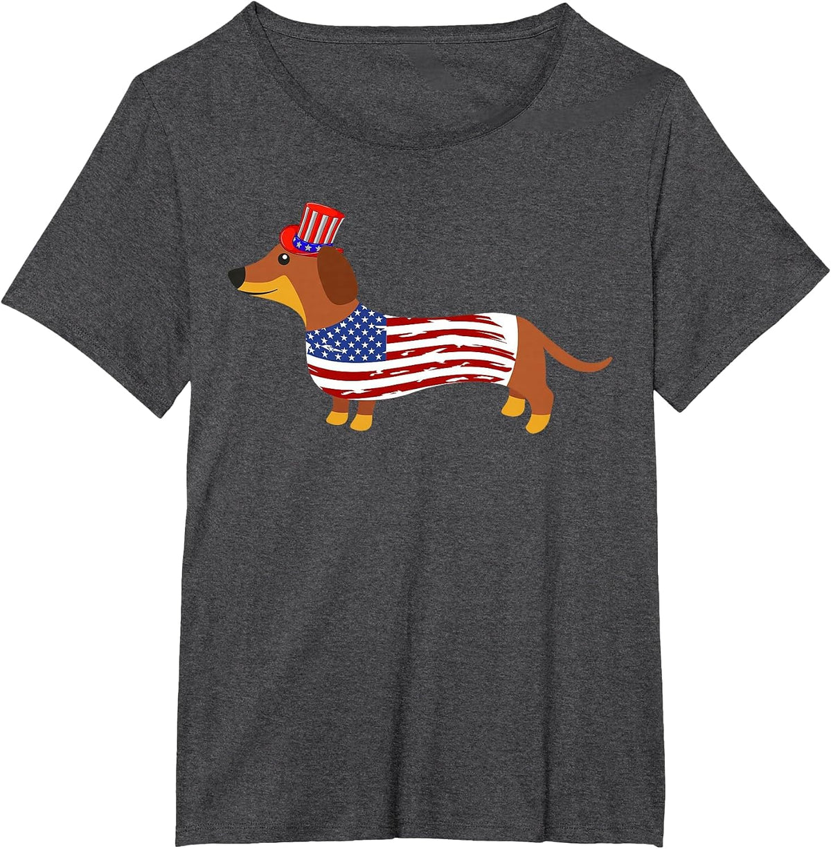 Dachshund 4th of July - American Flag Dachshund T-Shirt - Dark Heather Grey