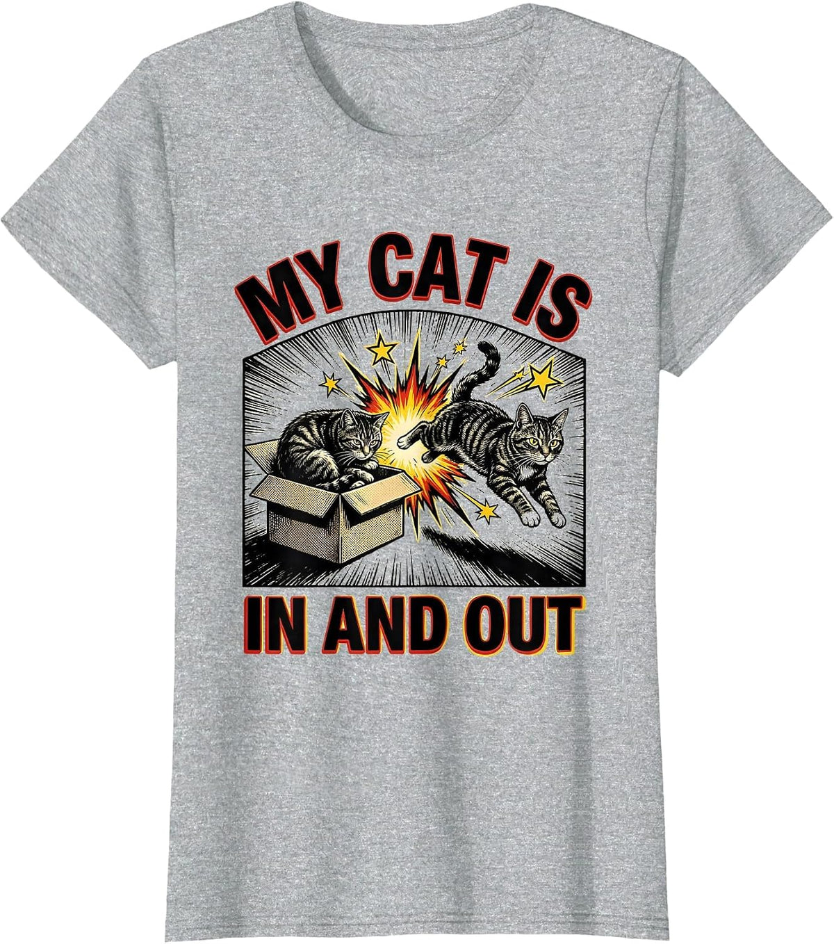 My Cat Is In And Out Comic Book Quantum Physics Humor T-Shirt - Heather Grey