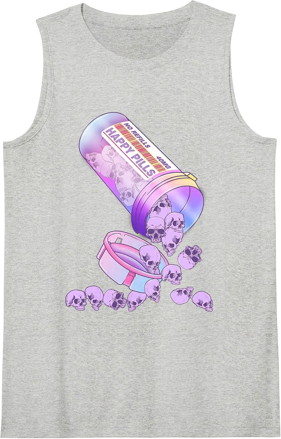 Happy Pills Pastel Goth Kawai Skull Tank Top - Heather Grey
