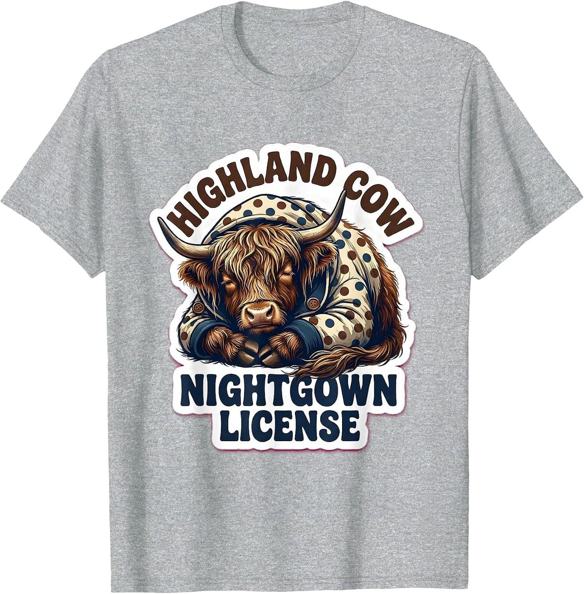 Men's Highland Cow Nightgown License Whimsical Cozy Pajama Humor T-Shirt - Heather Grey