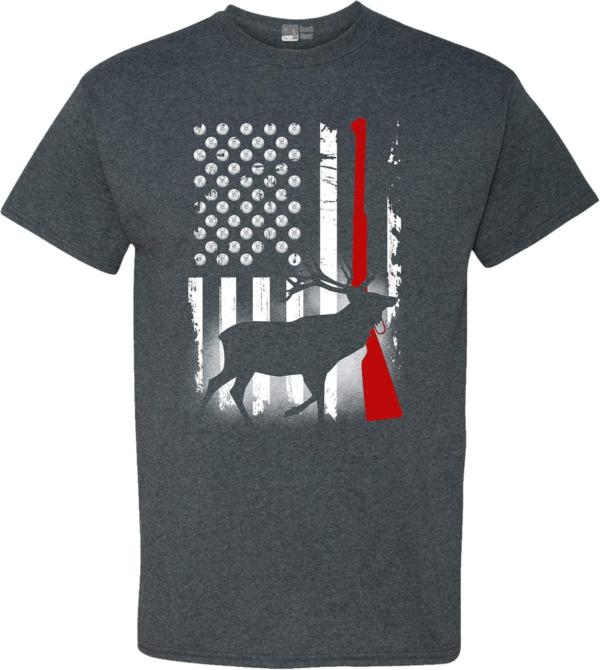 Deer Antlers Gun Hunting American Flag Patriotic DT Adult T-Shirt Tee - Dark Heather