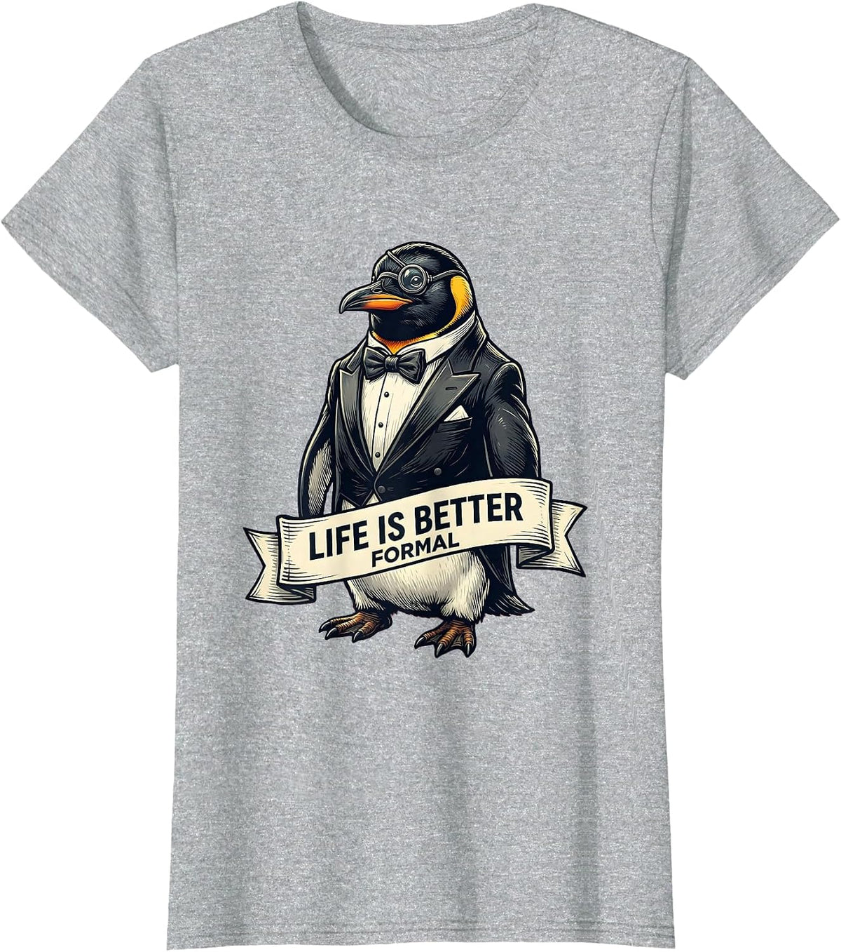 Life Is Better Formal Tuxedo Graphic Design T-Shirt - Heather Grey