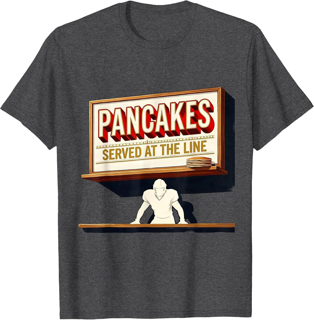 Men's Pancakes Served At The Line Funny Football Lineman Gift T-Shirt - Dark Heather Grey