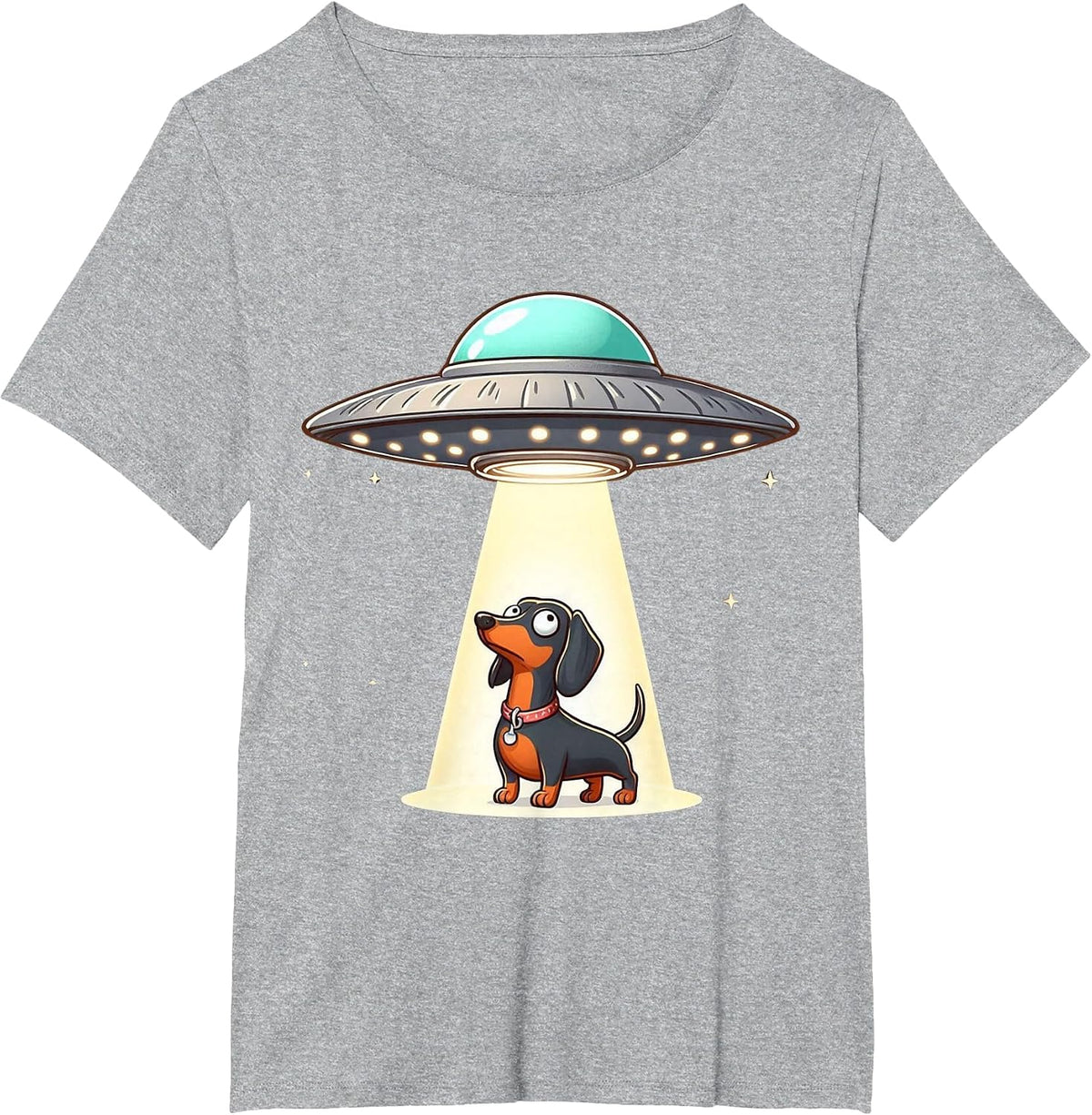 Dachshund Alien UFO Men Women Kids Boys Girls Teens T-Shirt - Heather Grey