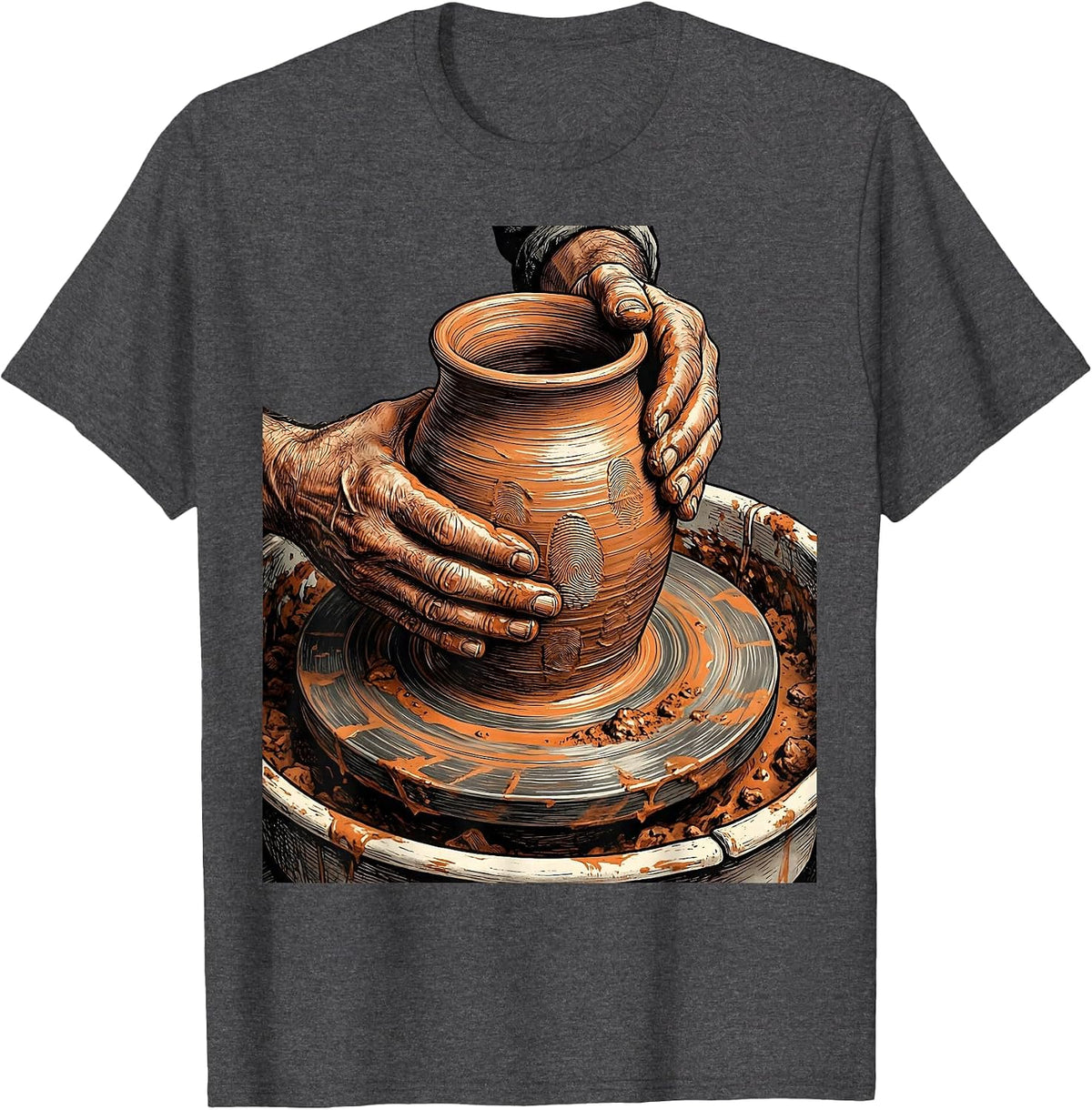 Italian Pottery Artisan Clay Wheel Craft Design T-Shirt - Dark Heather Grey