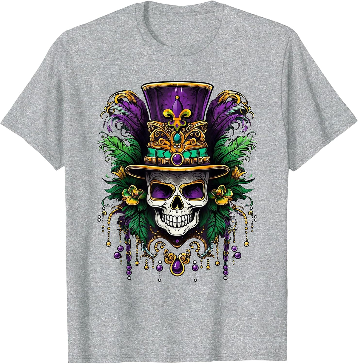 Mardi Gras Costume Sugar Skull Carnival New Orleans Trip T-Shirt - Heather Grey