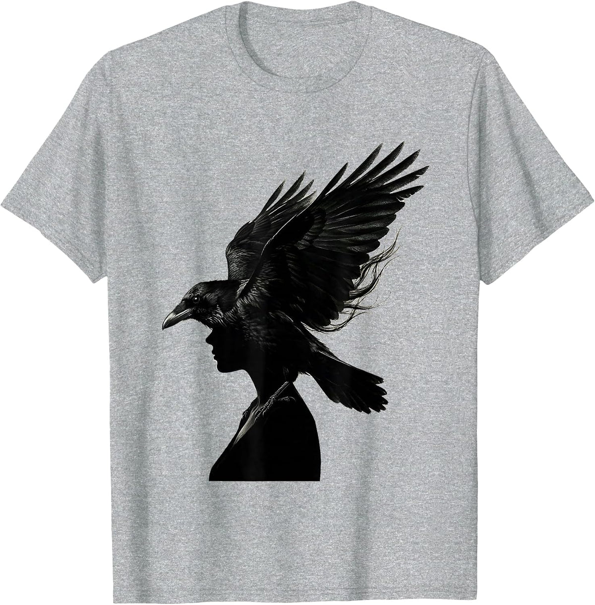 Men's Crow and Woman Shared Shadow Gothic Art T-Shirt - Heather Grey