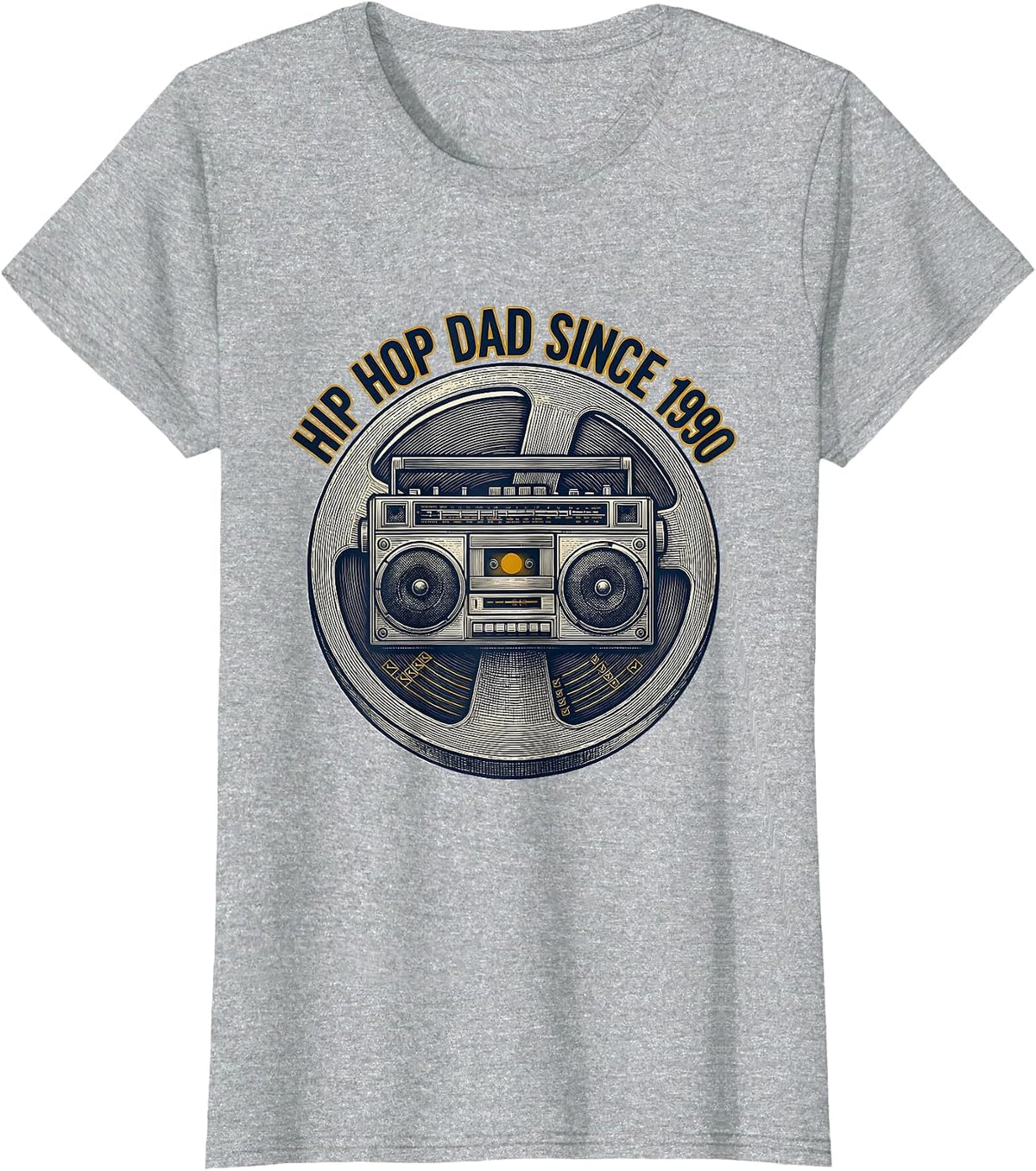 Hip Hop Dad Since 1990 Retro Cassette Graffiti Rap T-Shirt - Heather Grey