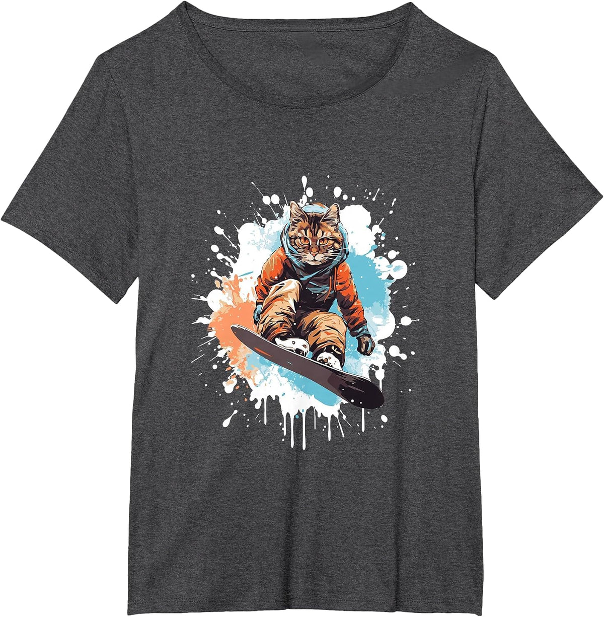 Cat Snowboarding Animal Snowboard Funny T-Shirt - Dark Heather Grey