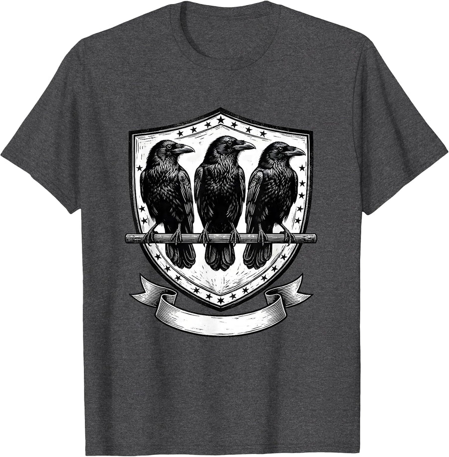 Men's Scratchboard Crow Seal Dark Humor Gothic Bird Lover T-Shirt - Dark Heather Grey