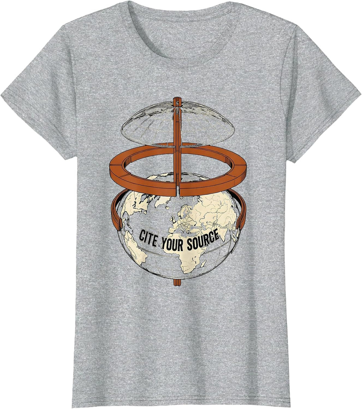 Cite Your Source Exploded Globe Technical History Teacher T-Shirt - Heather Grey