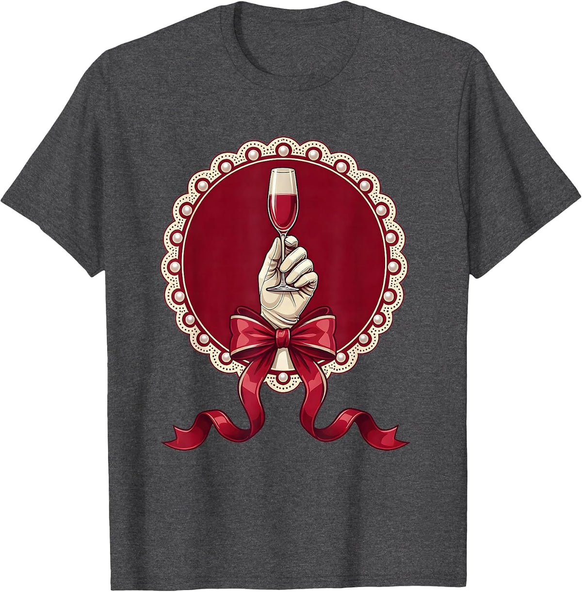 Elegant Gloved Hand Champagne Flute Illustration T-Shirt - Dark Heather Grey