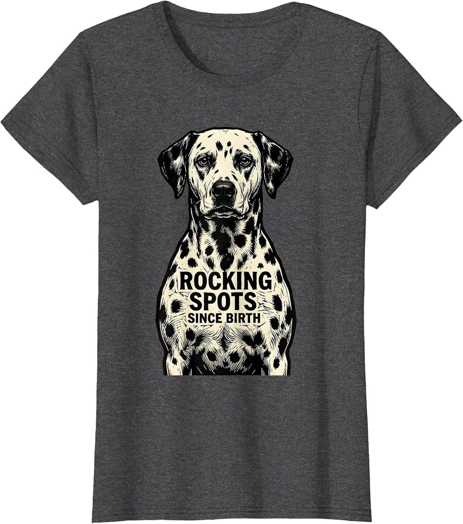 Women's Rocking Spots Since Birth Dalmatian Design T-Shirt - Dark Heather Grey
