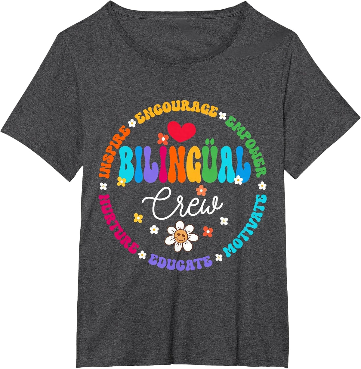 Cultivando Bilingues Dual Language Bilingual Crew Teacher T-Shirt - Dark Heather Grey