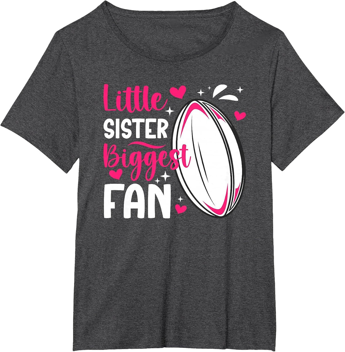 Little Sister Biggest Fan Rugby Sister of A Rugby Player Sis T-Shirt - Dark Heather Grey