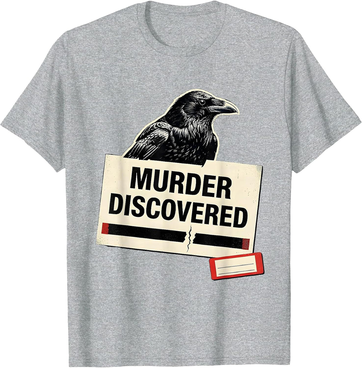 Men's Murder Discovered Dark Humor Gothic Crow Raven Bird Lover T-Shirt - Heather Grey