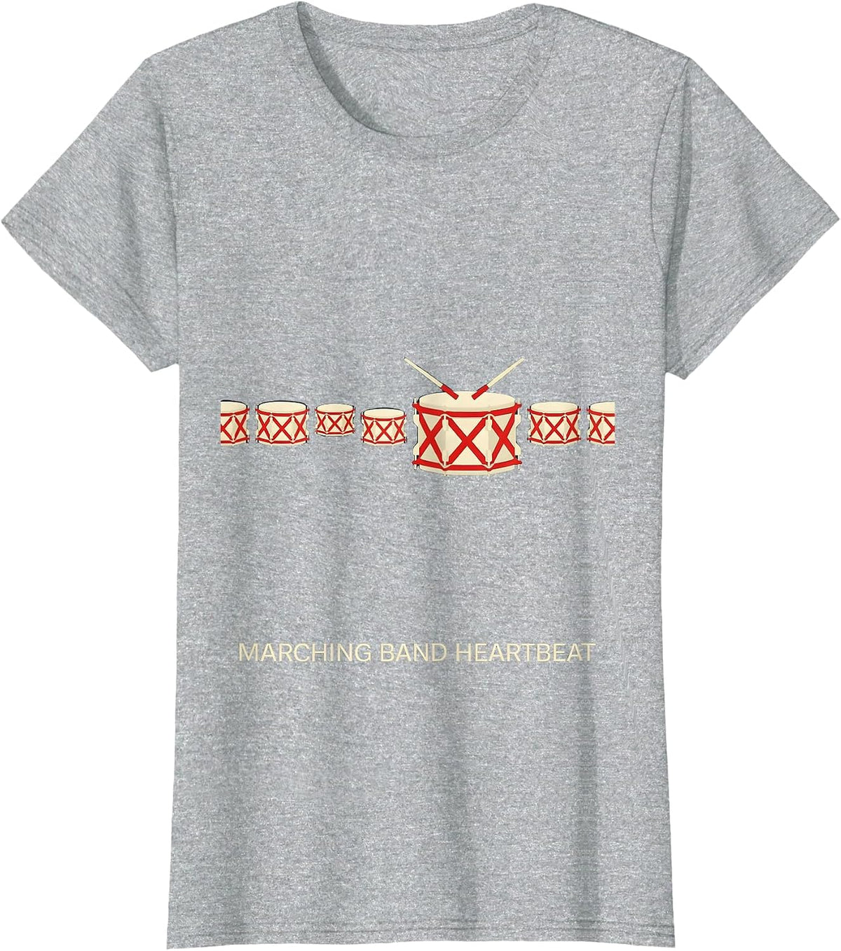 Marching Band Heartbeat Drum Rhythm Band Enthusiast Gift T-Shirt - Heather Grey