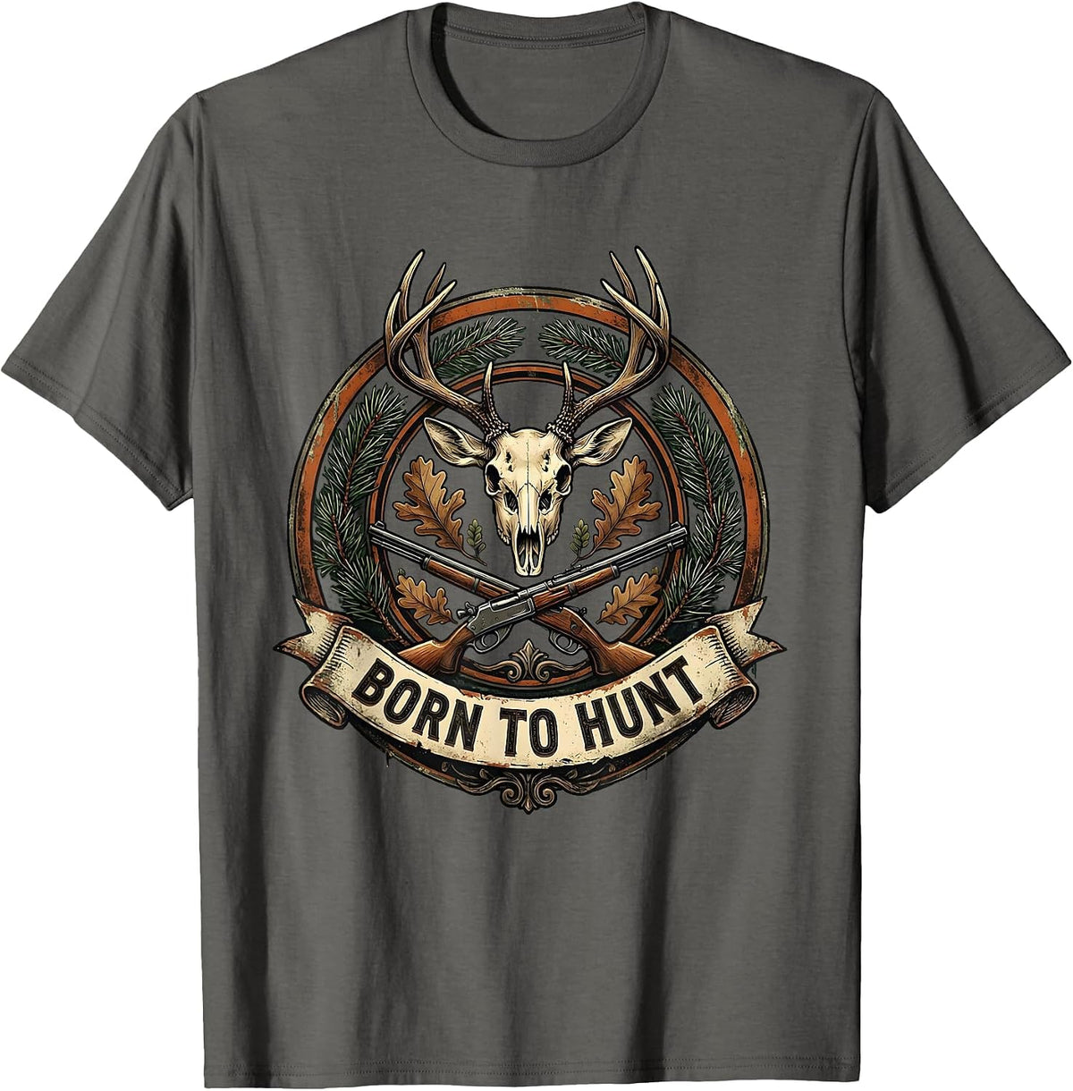 Born to Hunt Camo Hunting Design T-Shirt - Asphalt Grey