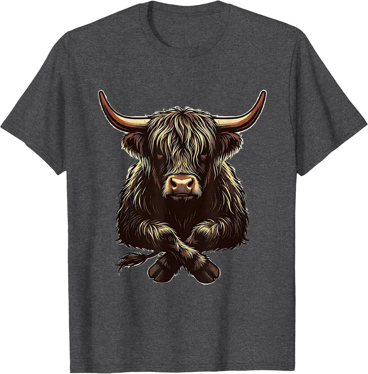 Men's Highland Cow Compact Character Funny Farm Animal Lover T-Shirt - Dark Heather Grey