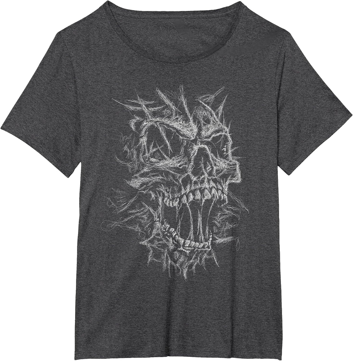 Skull face Scribble Black Art Head for Lover Skeleton Sketch T-Shirt - Dark Heather Grey