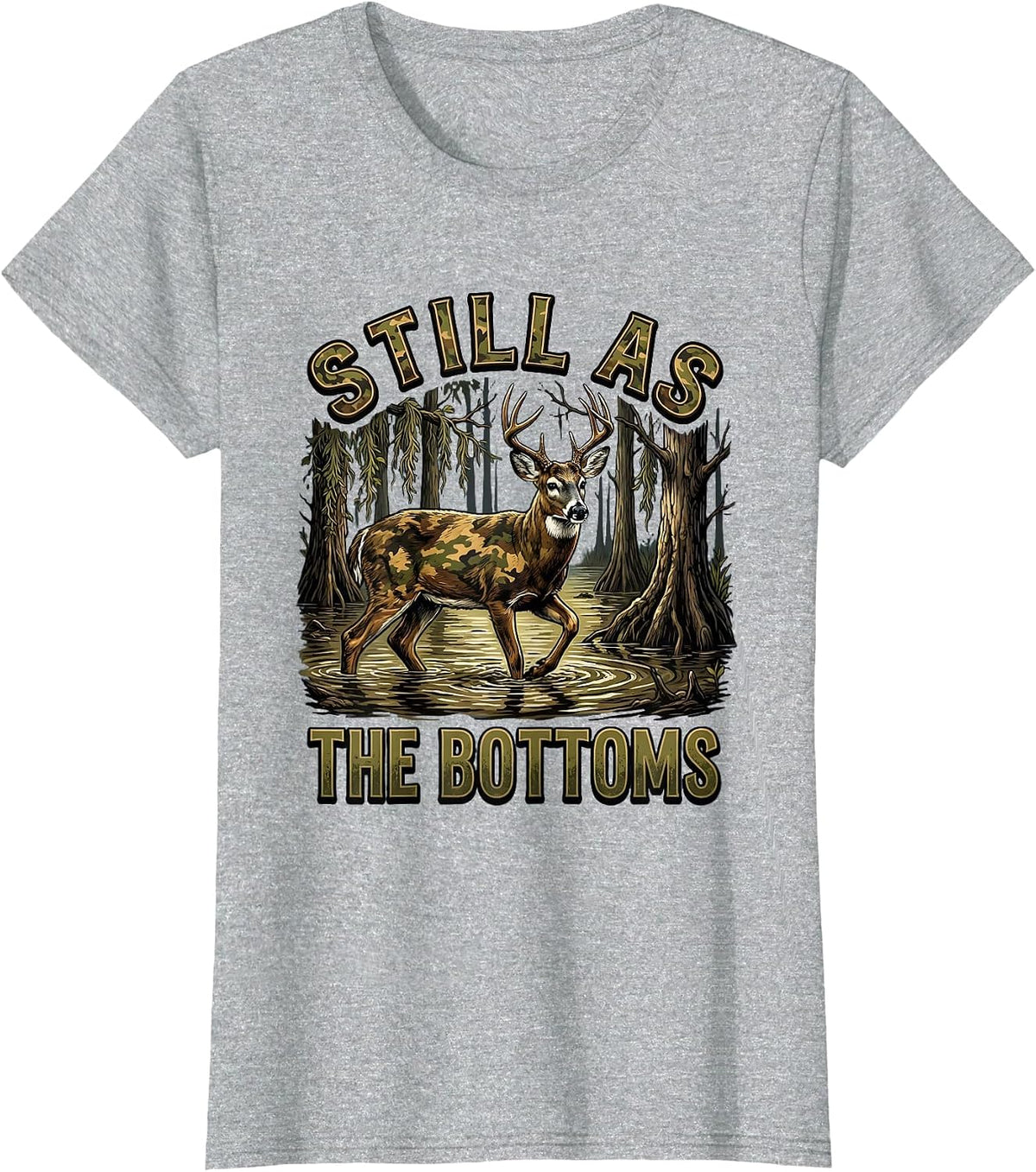 Still As The Bottoms Bottomland Camo Design T-Shirt - Heather Grey