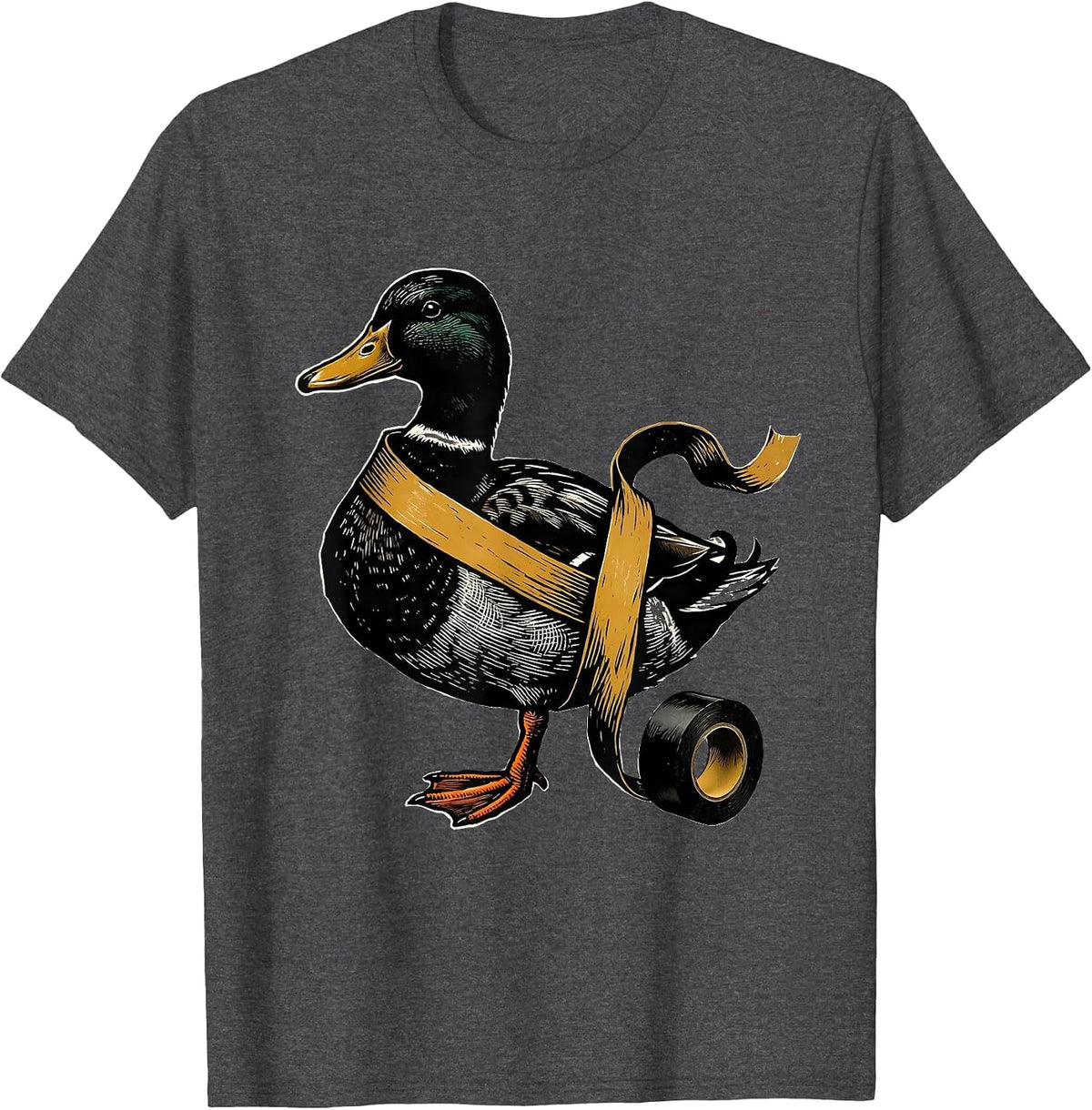 Men's Duck Tape Humor Linocut Funny Novelty Gift T-Shirt - Dark Heather Grey