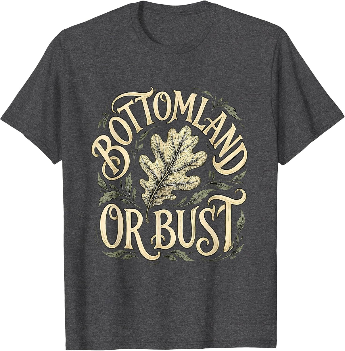 Men's Bottomland or Bust Camo Hunting Design T-Shirt - Dark Heather Grey