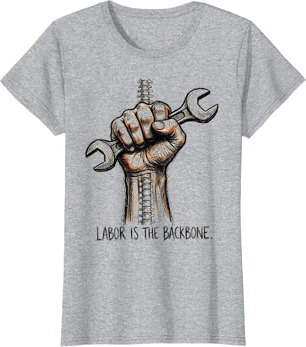 Labor Is the Backbone Labor Day Graphic Design T-Shirt - Heather Grey