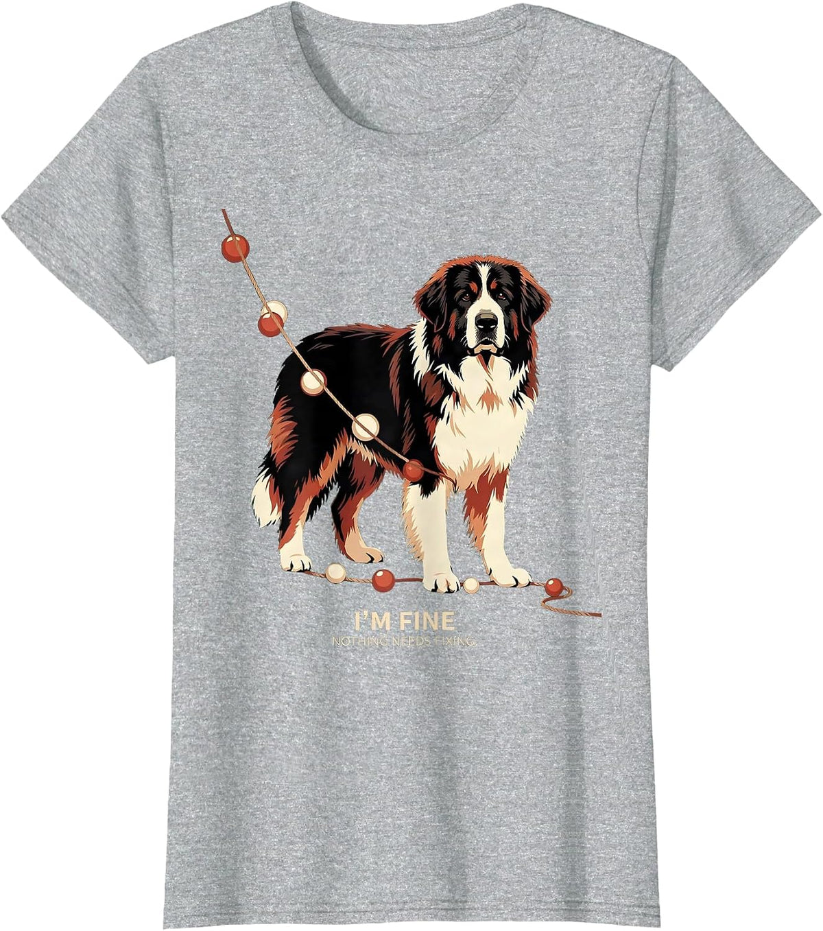 I'm Fine Nothing Needs Fixing Great Pyrenees Christmas Dog T-Shirt - Heather Grey