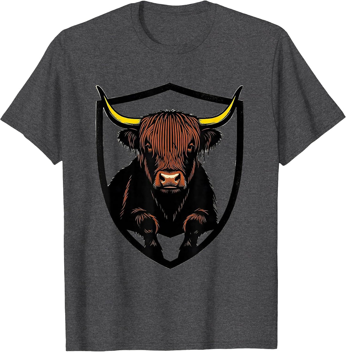 Sealed Highland Cow Stencil Funny Animal Lover Humor T-Shirt - Dark Heather Grey