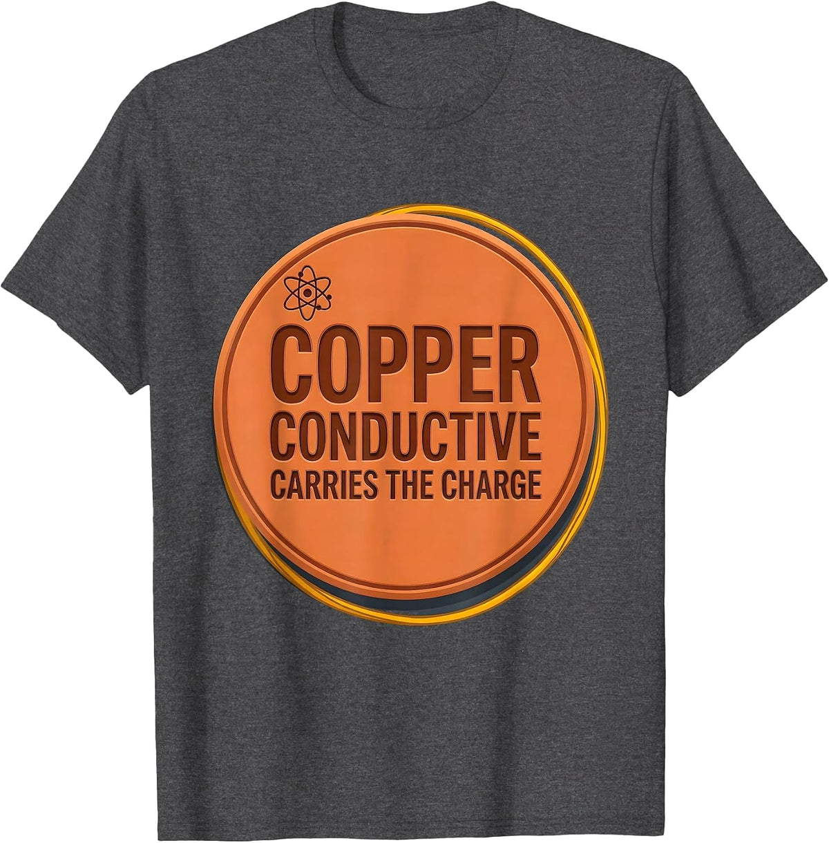 Men's Copper Conductive Carries The Charge Funny Science Chemistry T-Shirt - Dark Heather Grey