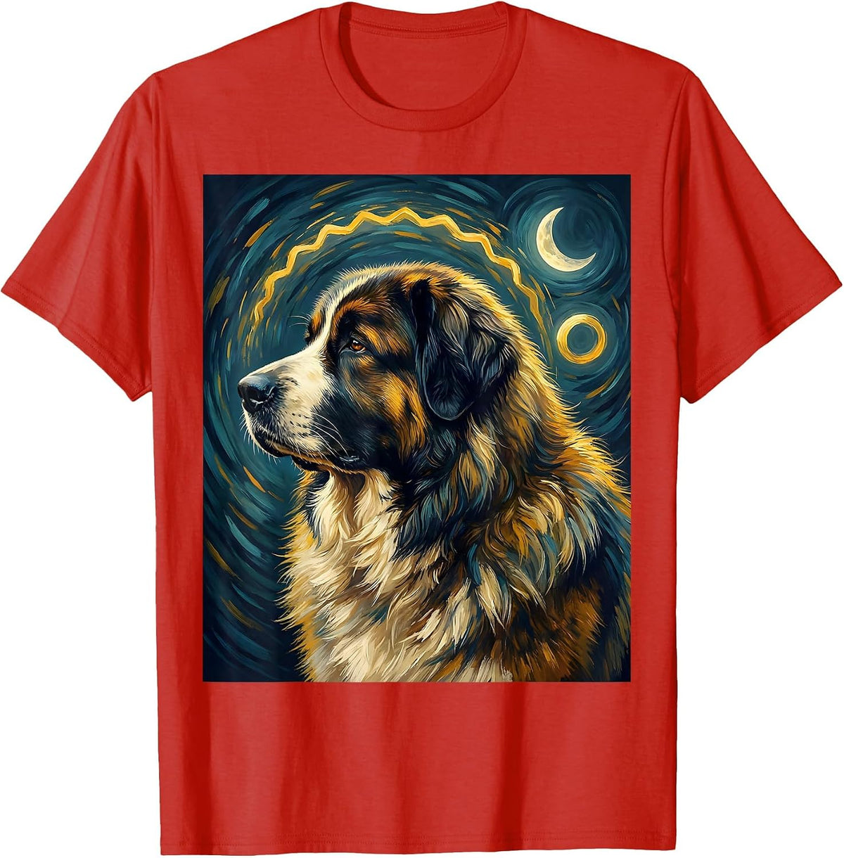 Men's Great Pyrenees Van Gogh Starry Night Dog Breed Portrait T-Shirt - Red