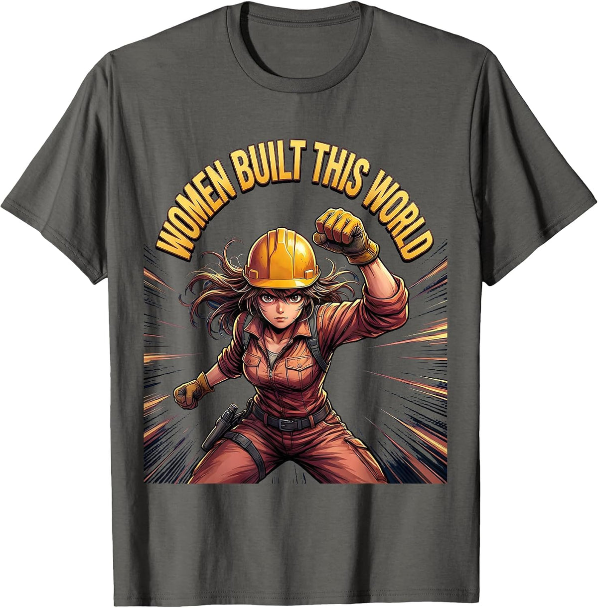 Women Built This World Labor Day Graphic Design T-Shirt - Asphalt Grey