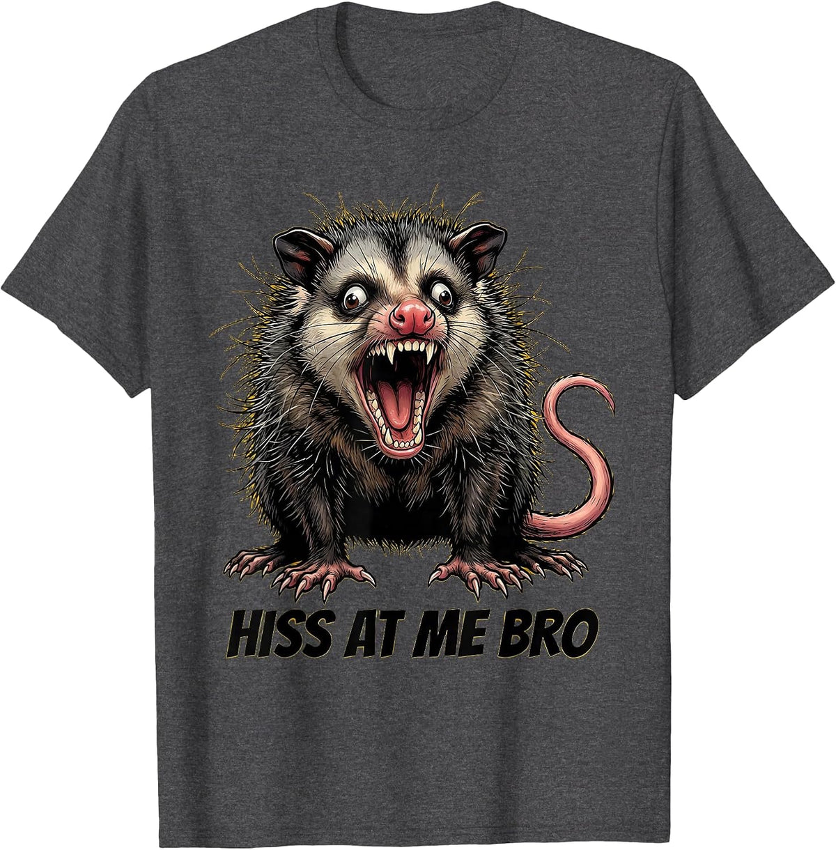 Men's Hiss At Me Bro Funny Opossum Design T-Shirt - Dark Heather Grey