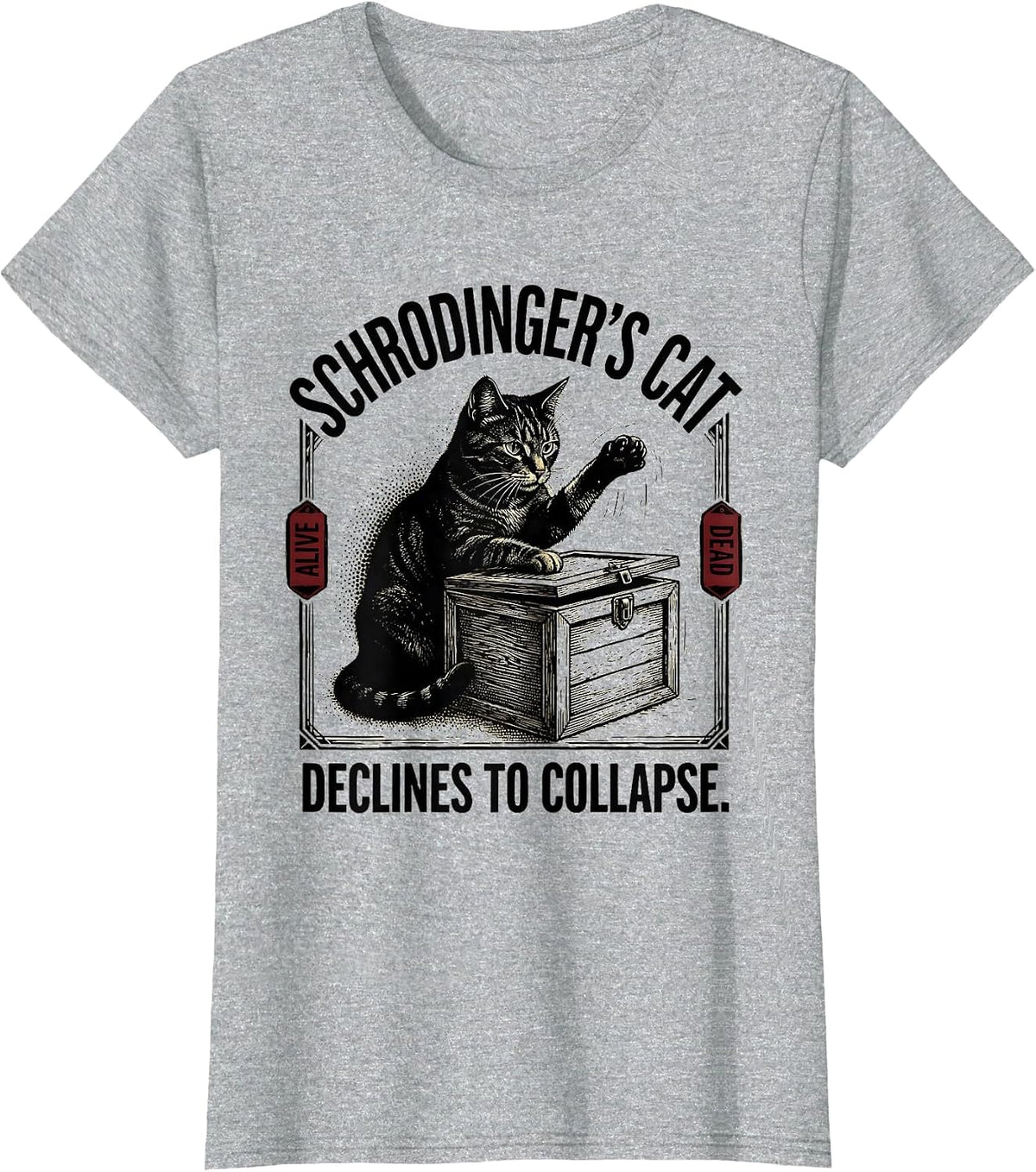 Women's Schrodinger's Cat Declines To Collapse Funny Quantum Physics T-Shirt - Heather Grey