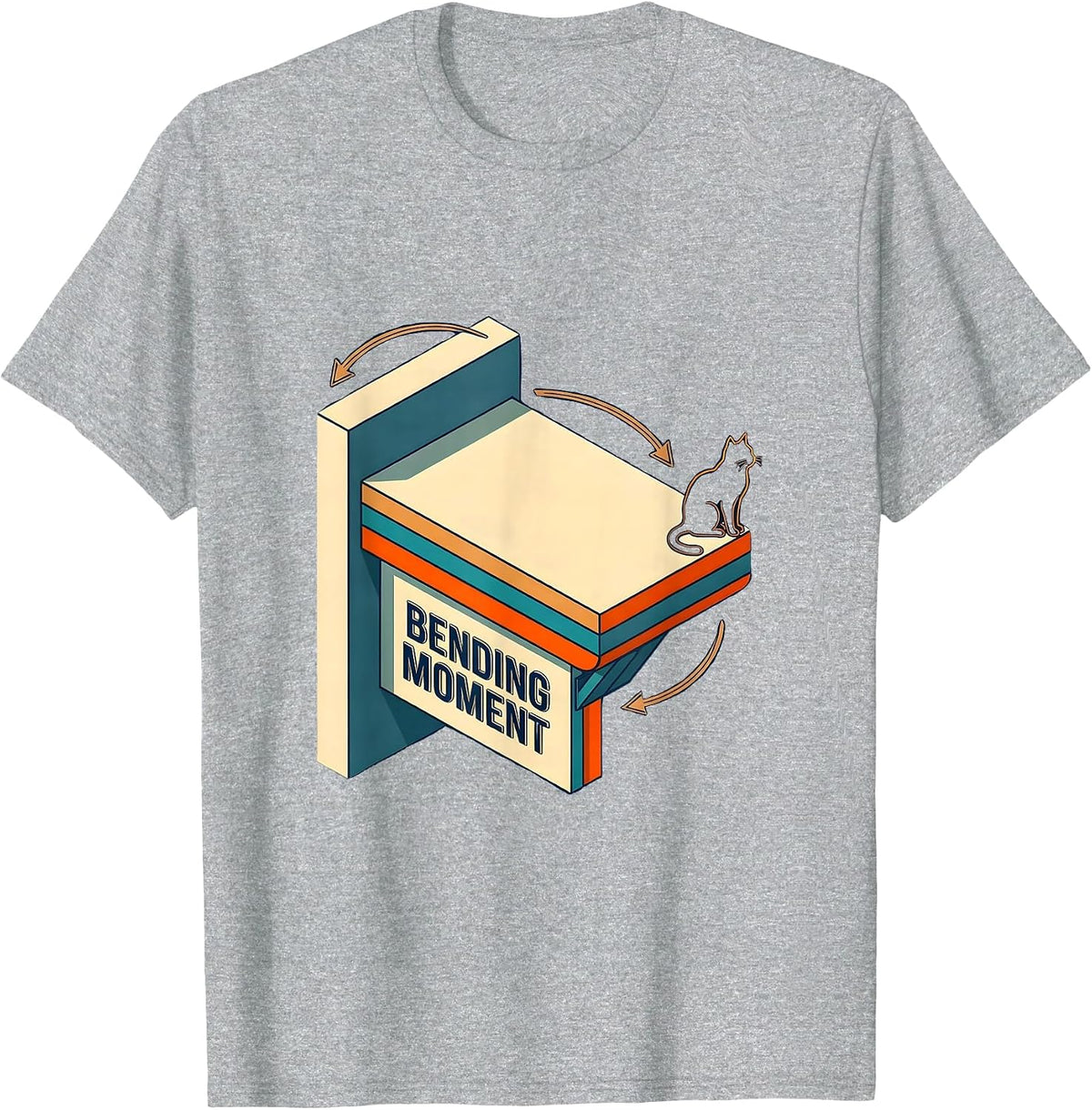 Men's Bending Moment Funny Cat Physics Humor Design Cat Lover T-Shirt - Heather Grey