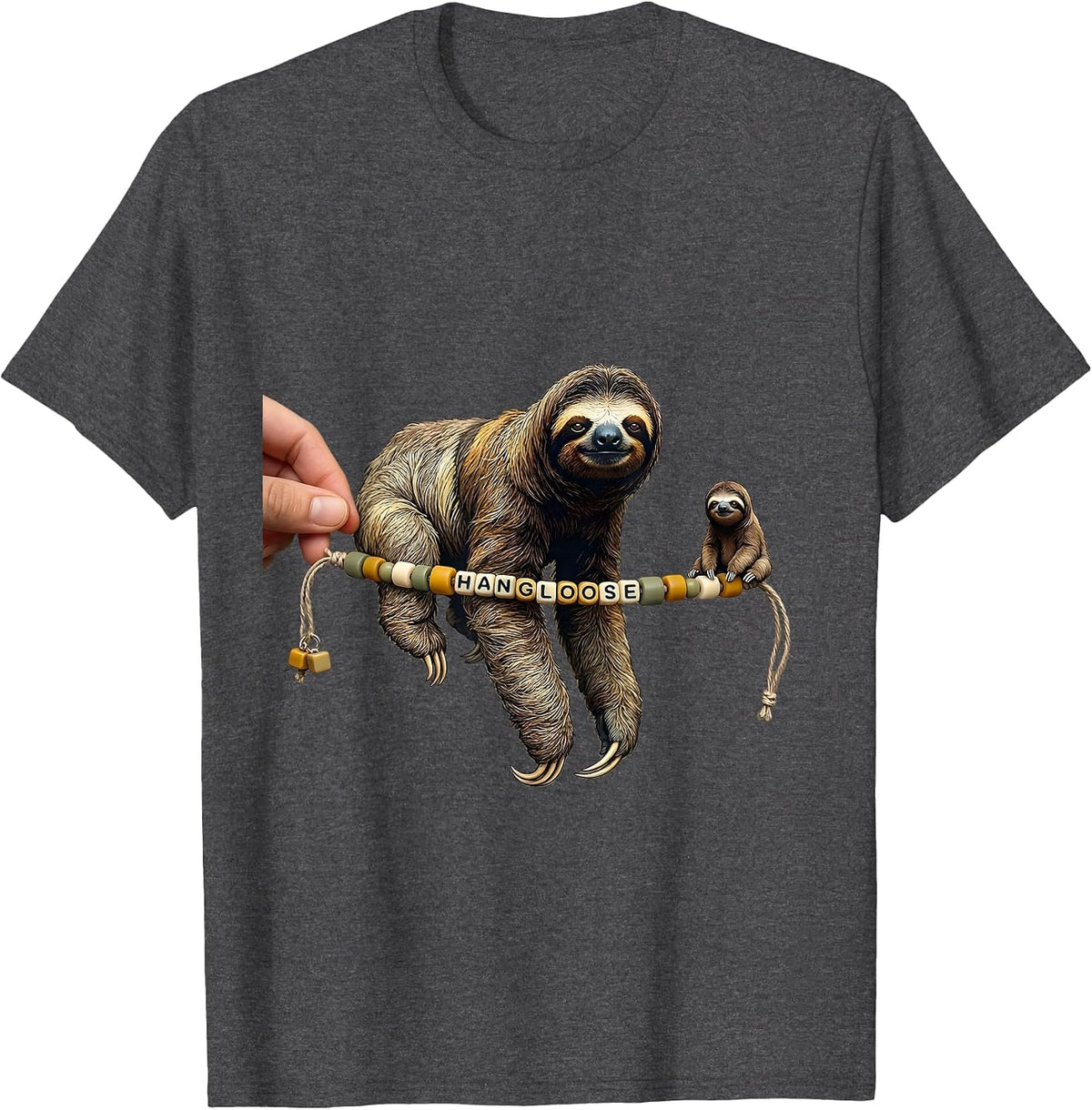 Men's Sloth Friendship Bracelet Funny Animal Humor Novelty T-Shirt - Dark Heather Grey