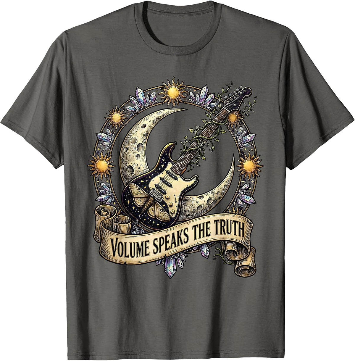 Volume Speaks the Truth Vintage Rock Band Design T-Shirt - Asphalt Grey